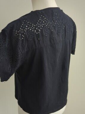 Anthropologie Tiny Jeanine Black Eyelet Embroidered Back Tee Top XS T-shirt